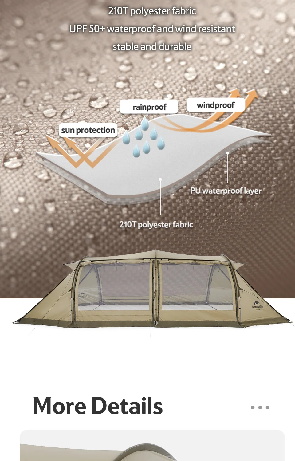 Naturehike Aries Alpha Tunnel Tent Waterproof PU2000 Camping Outdoor Travel Large Space Tent Picnic Hiking Fishing Resting Camp