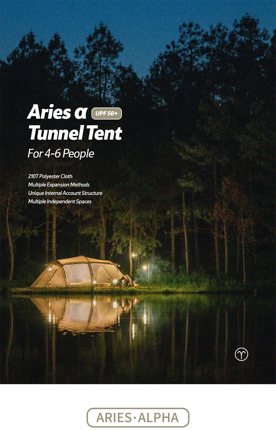 Naturehike Aries Alpha Tunnel Tent Waterproof PU2000 Camping Outdoor Travel Large Space Tent Picnic Hiking Fishing Resting Camp