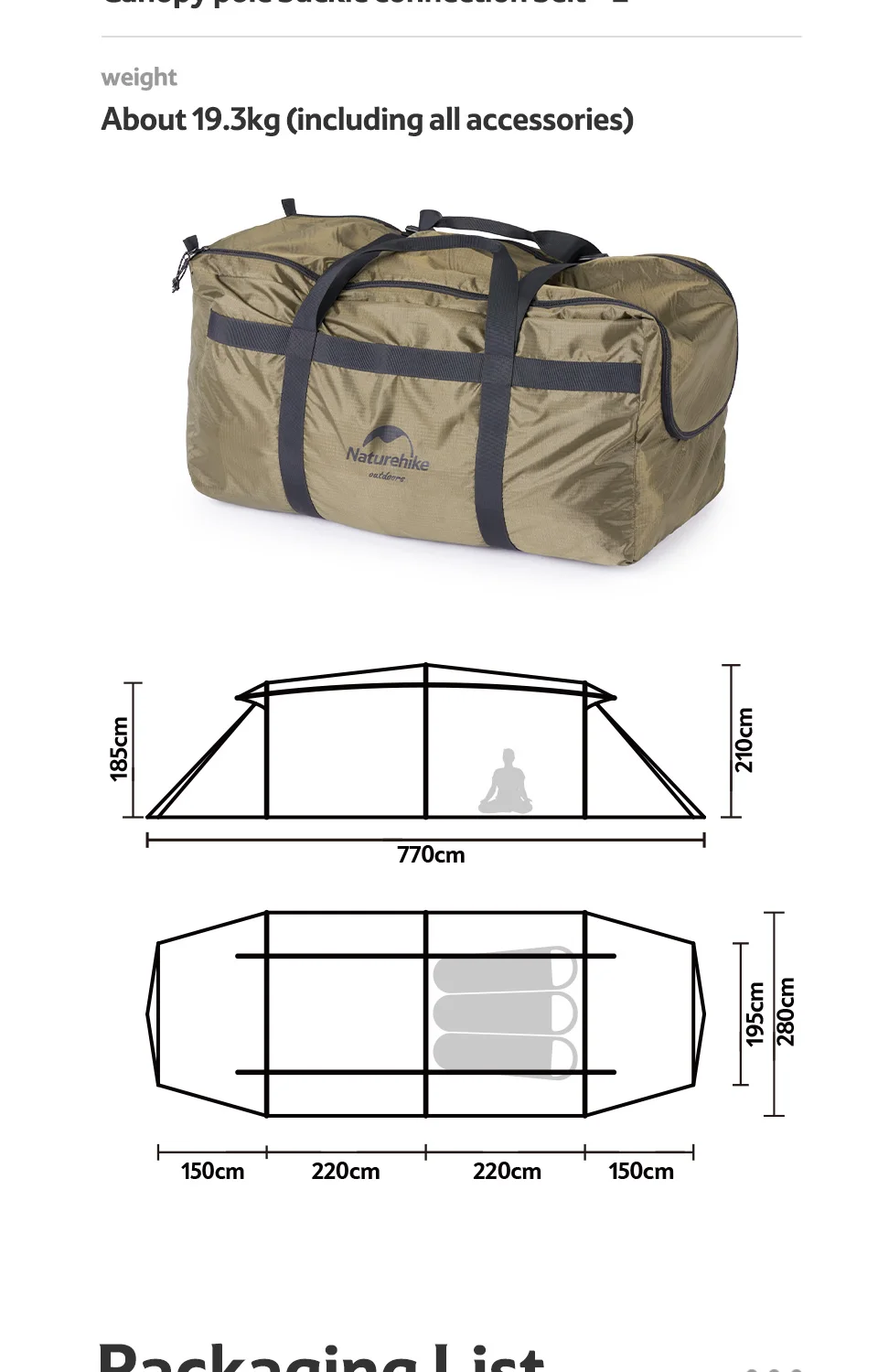 Naturehike Aries Alpha Tunnel Tent Waterproof PU2000 Camping Outdoor Travel Large Space Tent Picnic Hiking Fishing Resting Camp