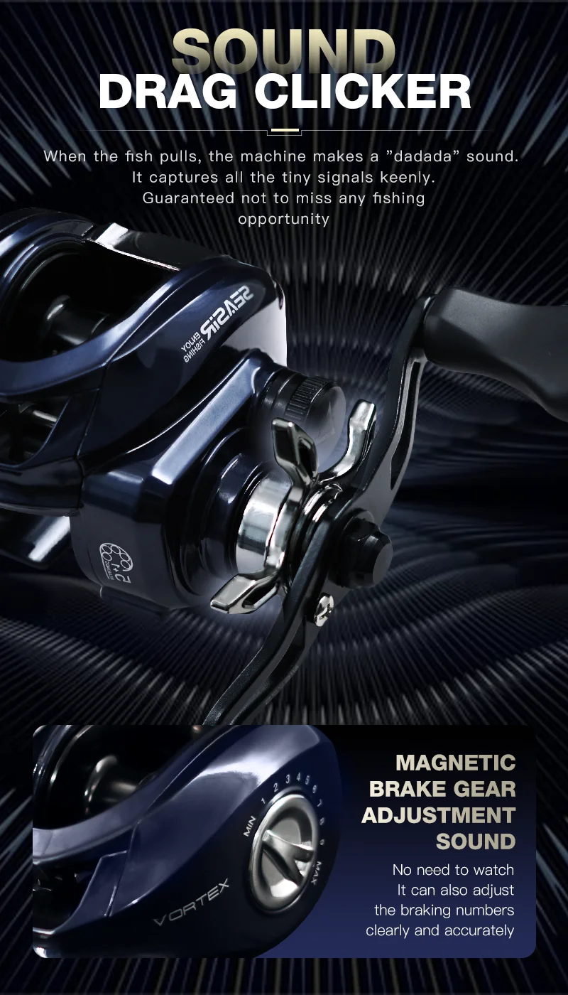 Seasir Vortex 149g Baitcasting Reel 7.0:1 High Speed Gear Ratio 5+1BB Max Drag 8kg Fresh Saltwater Fishing Coil