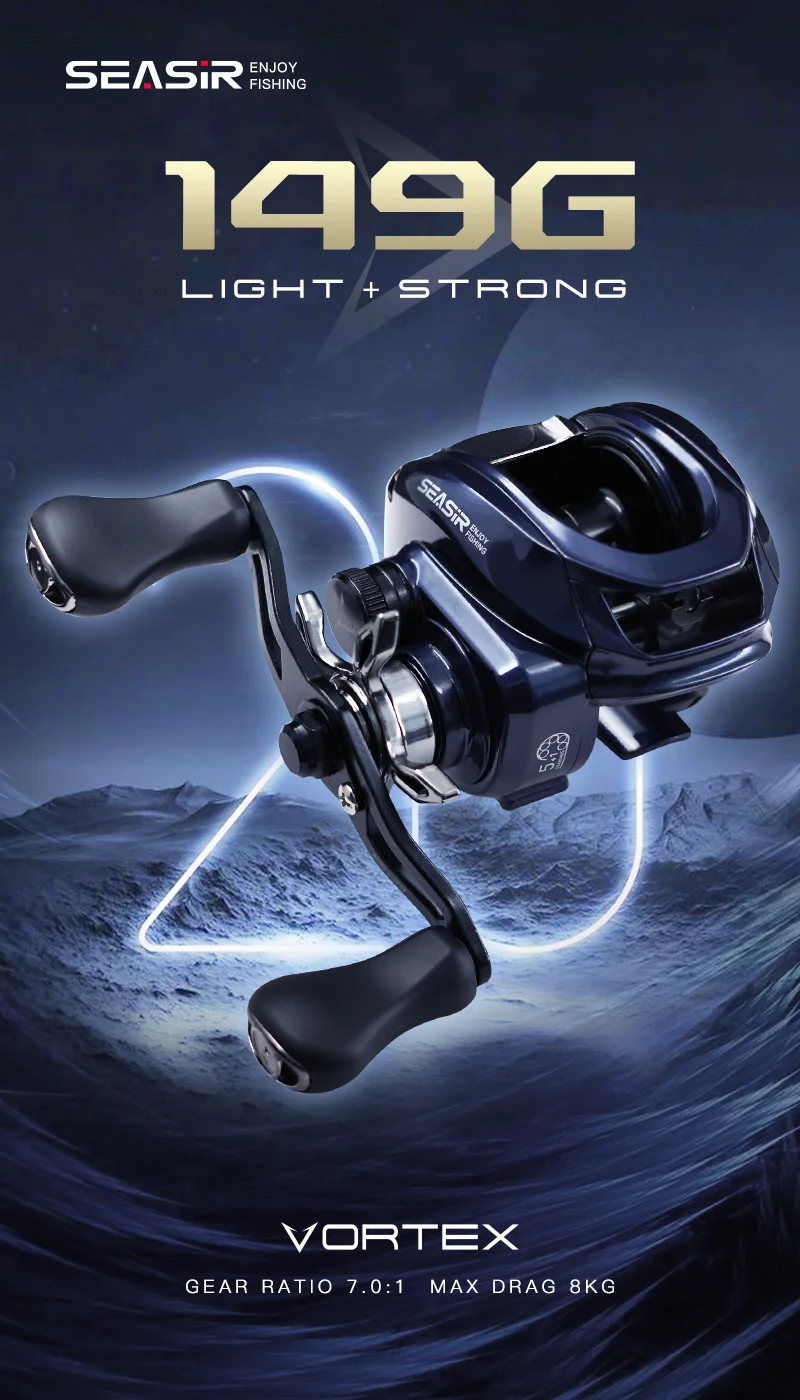 Seasir Vortex 149g Baitcasting Reel 7.0:1 High Speed Gear Ratio 5+1BB Max Drag 8kg Fresh Saltwater Fishing Coil