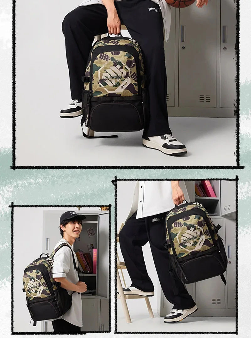 Li-Ning Unisex BADFIVE Basketball Bag 310*220*480mm Capacity 32.7L Adjustable Strap LiNing Men Women Bags ABSV093
