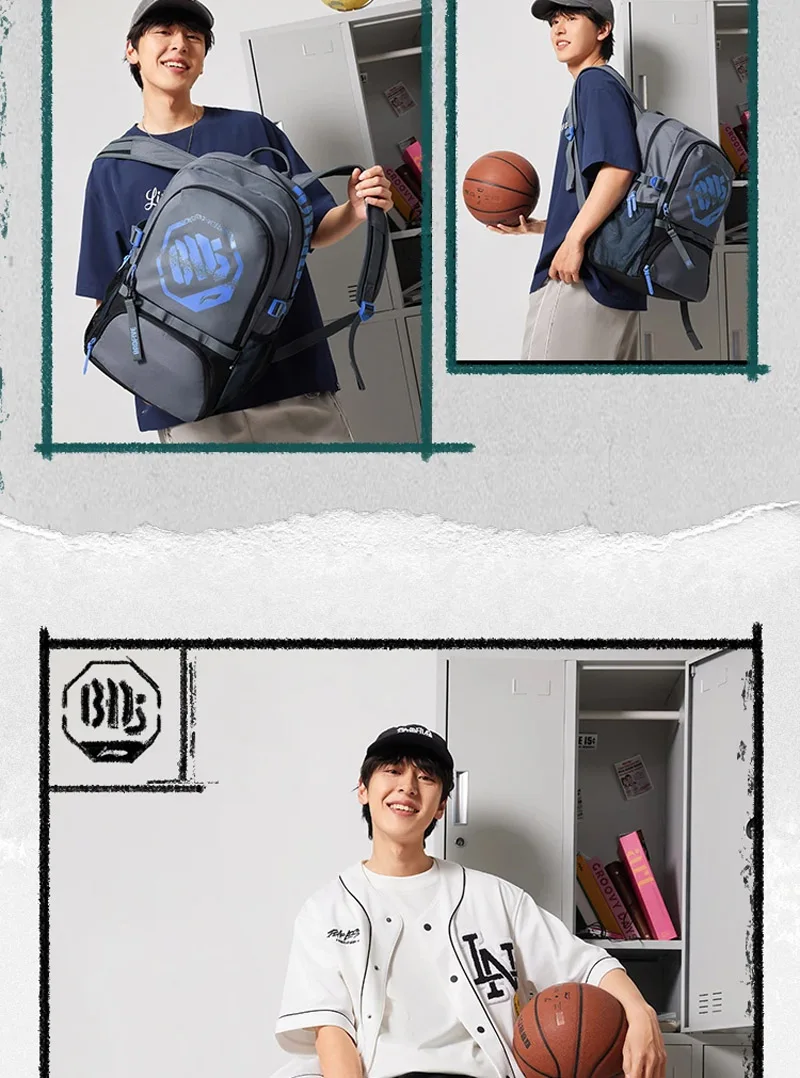 Li-Ning Unisex BADFIVE Basketball Bag 310*220*480mm Capacity 32.7L Adjustable Strap LiNing Men Women Bags ABSV093