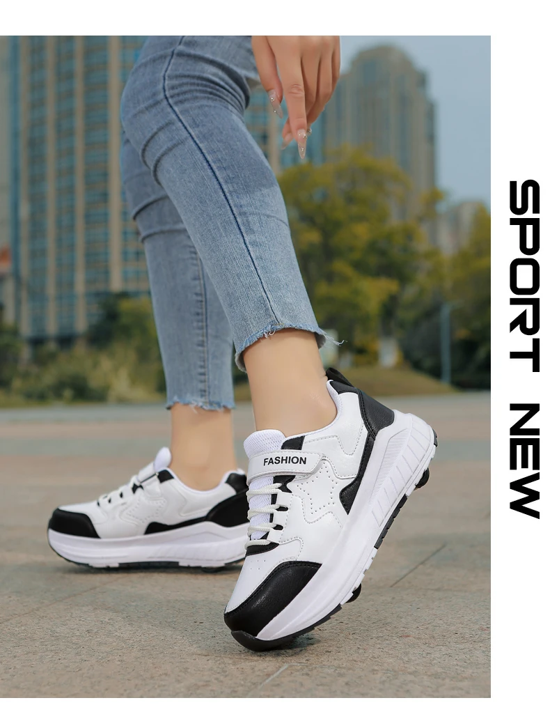 Kids Roller Skate Shoes Fashion Casual Sports Children 4-Wheels Sneakers for Boys and Girls Gift Nice Footwear