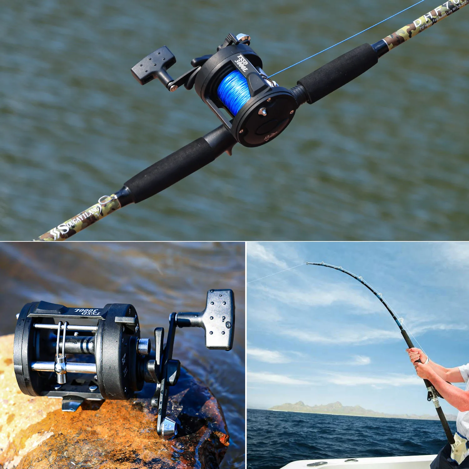 Sougayilang Trolling Reel Level Wind Graphite Body Fishing Reel, Durable Stainless-Steel, Large Line Capacity for Saltwater