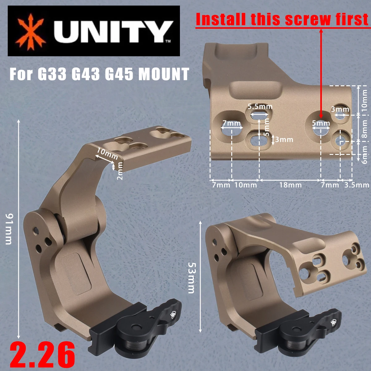 Unity Fast Mount G33 G43 G45 Scope Mounts FTC 3X 6x Magnifier With QD Lever 2.26" 2.91"Optical Height G23 G30 6X-MAG-1 MOUNT