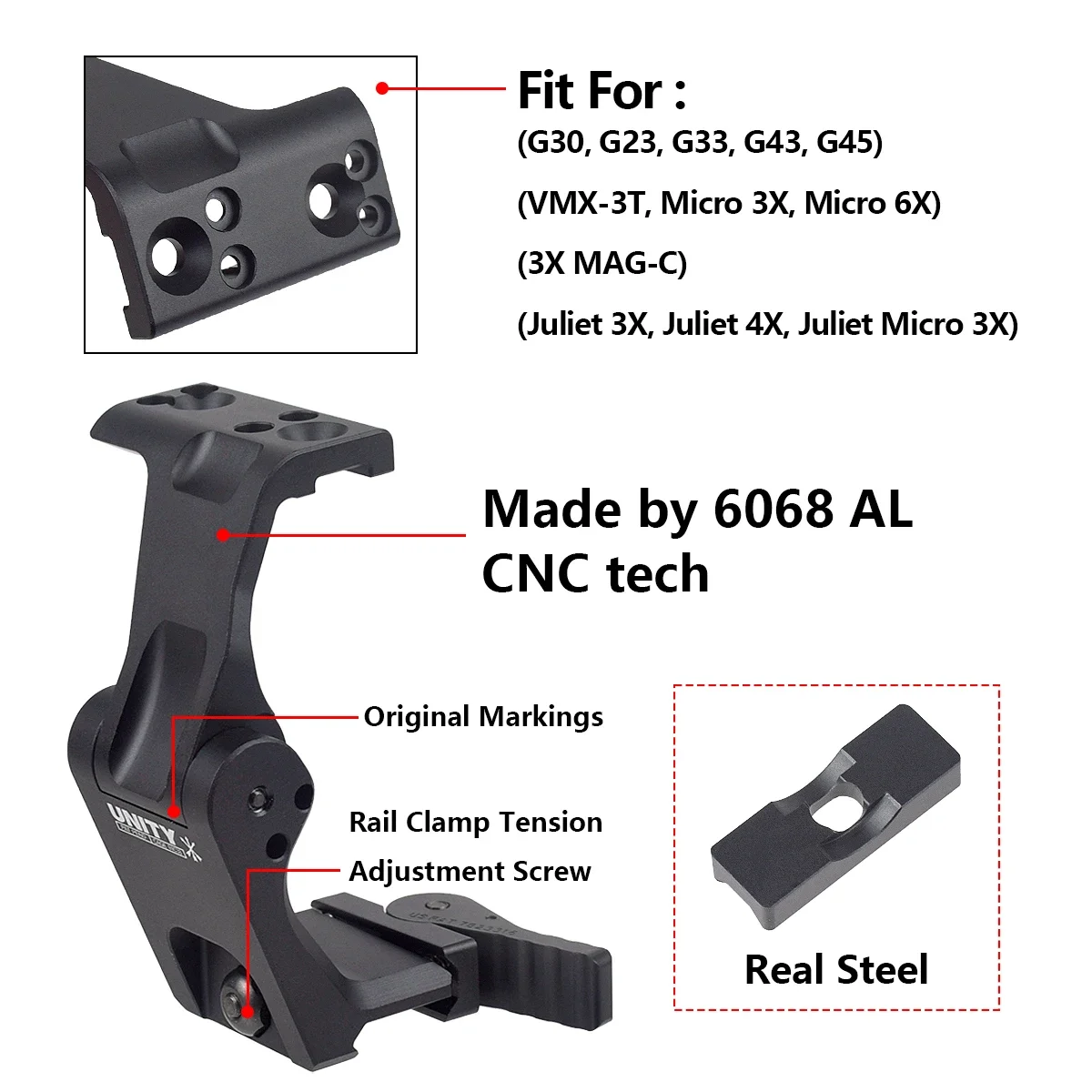 Unity Fast Mount G33 G43 G45 Scope Mounts FTC 3X 6x Magnifier With QD Lever 2.26" 2.91"Optical Height G23 G30 6X-MAG-1 MOUNT