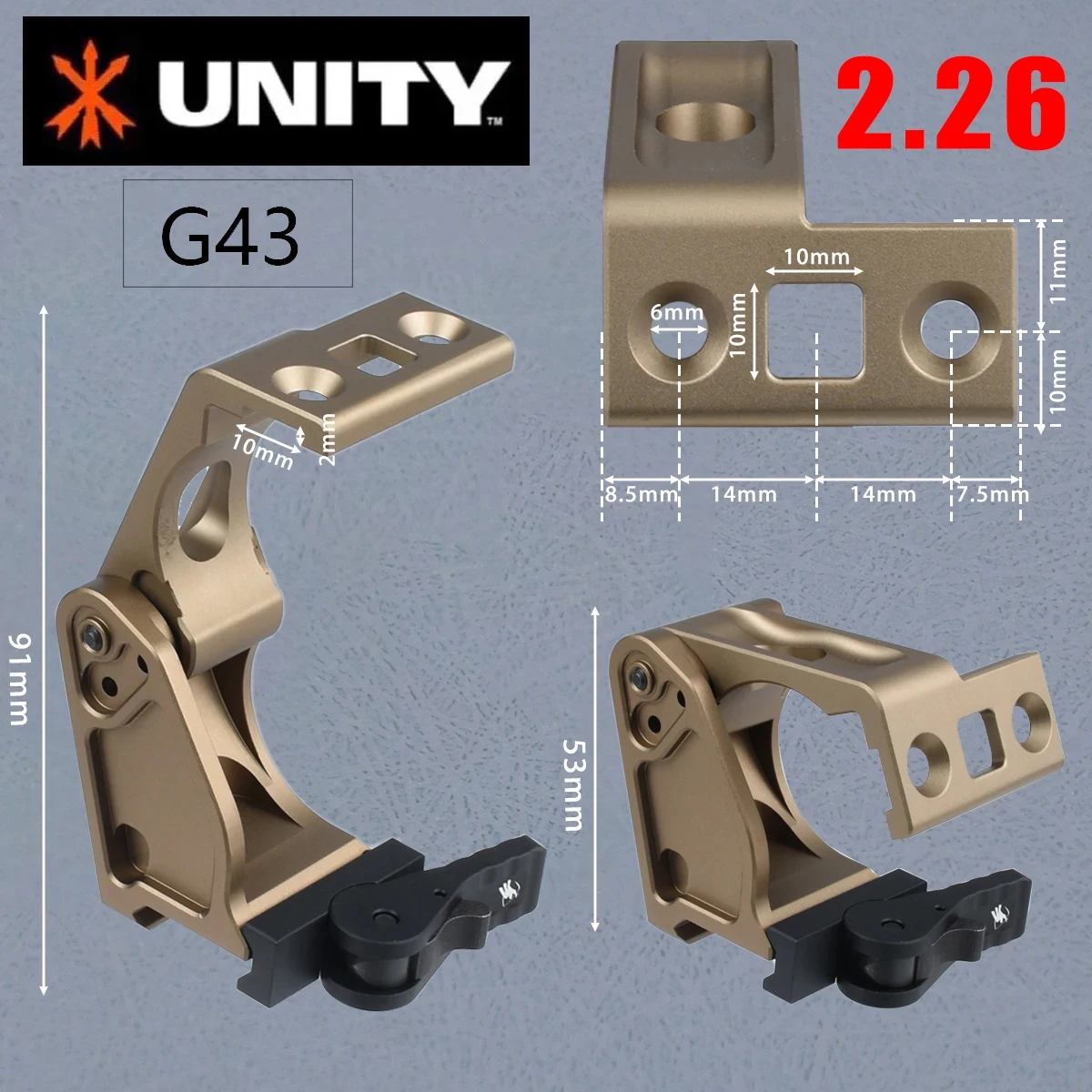 Unity Fast Mount G33 G43 G45 Scope Mounts FTC 3X 6x Magnifier With QD Lever 2.26" 2.91"Optical Height G23 G30 6X-MAG-1 MOUNT