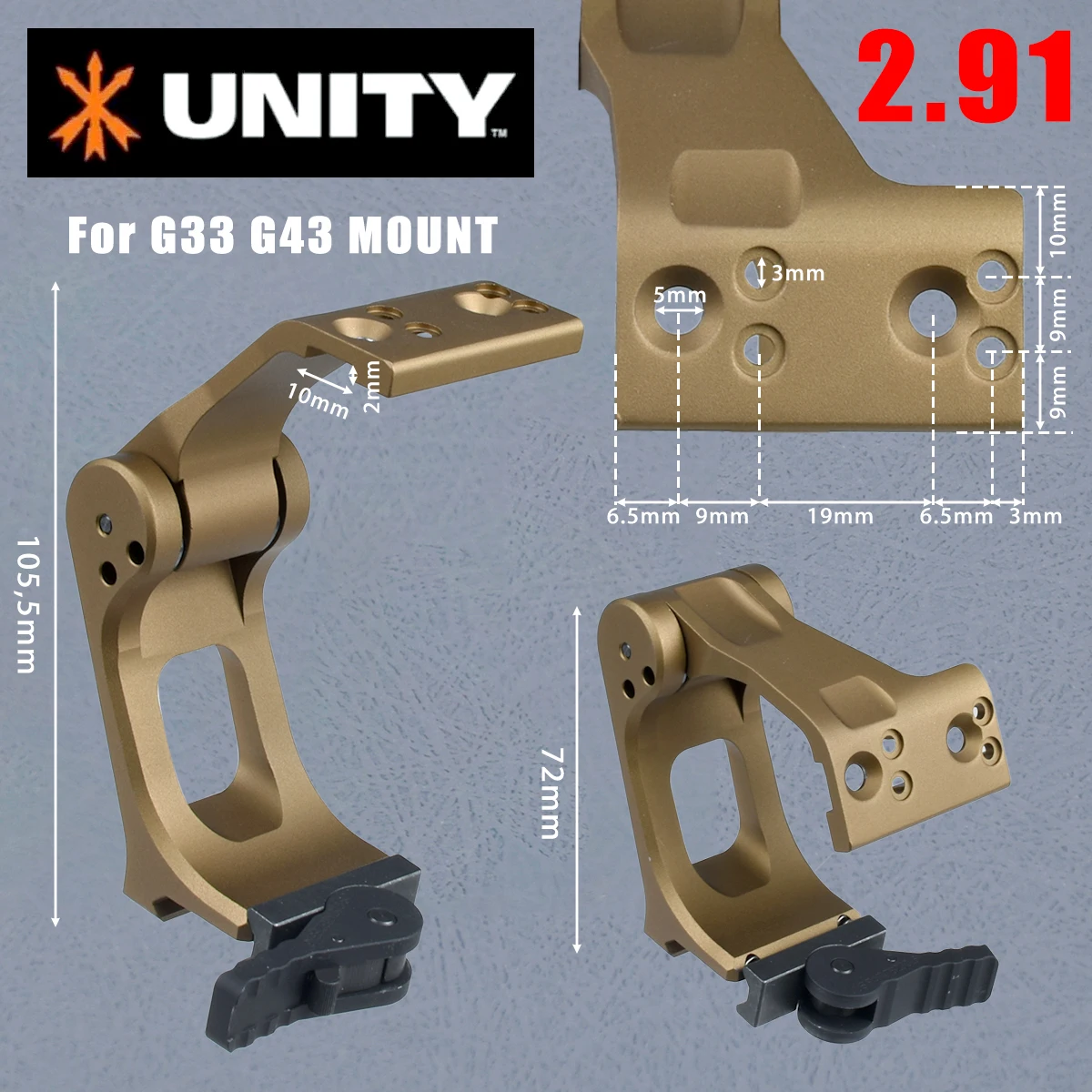 Unity Fast Mount G33 G43 G45 Scope Mounts FTC 3X 6x Magnifier With QD Lever 2.26" 2.91"Optical Height G23 G30 6X-MAG-1 MOUNT