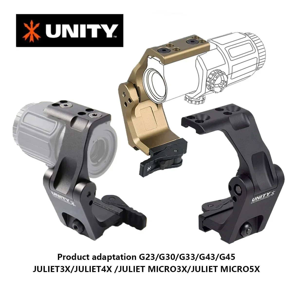 Unity Fast Mount G33 G43 G45 Scope Mounts FTC 3X 6x Magnifier With QD Lever 2.26" 2.91"Optical Height G23 G30 6X-MAG-1 MOUNT