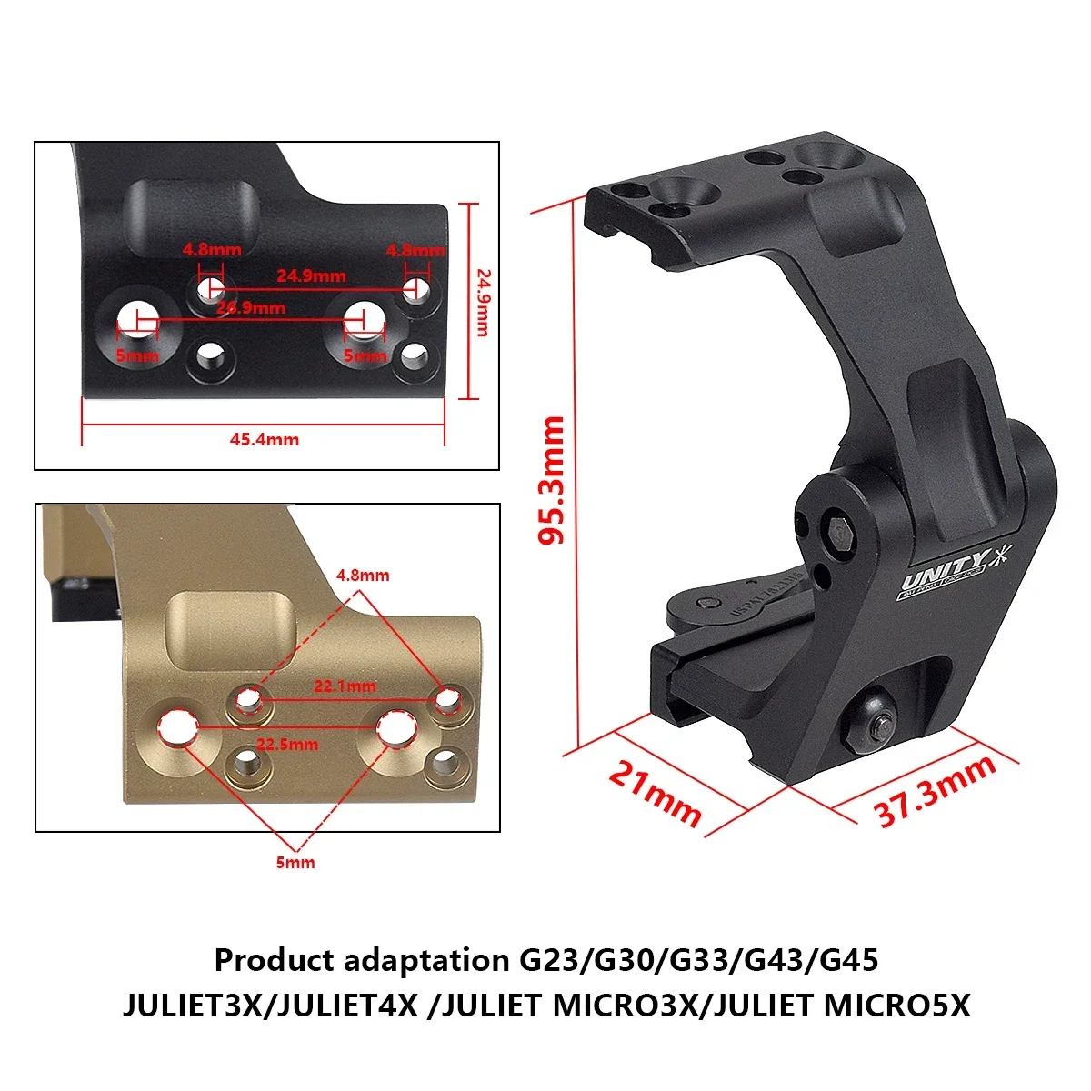 Unity Fast Mount G33 G43 G45 Scope Mounts FTC 3X 6x Magnifier With QD Lever 2.26" 2.91"Optical Height G23 G30 6X-MAG-1 MOUNT