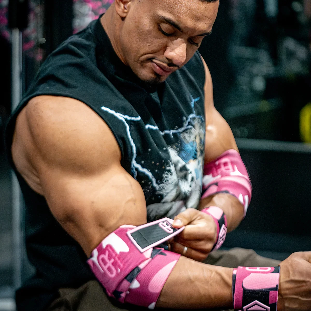 PR Heavy Duty Premium Elbow Wraps Personal Record Camouflage Mosaic Elbow Straps Weightlifting Deadlift Fitness Elbow Support