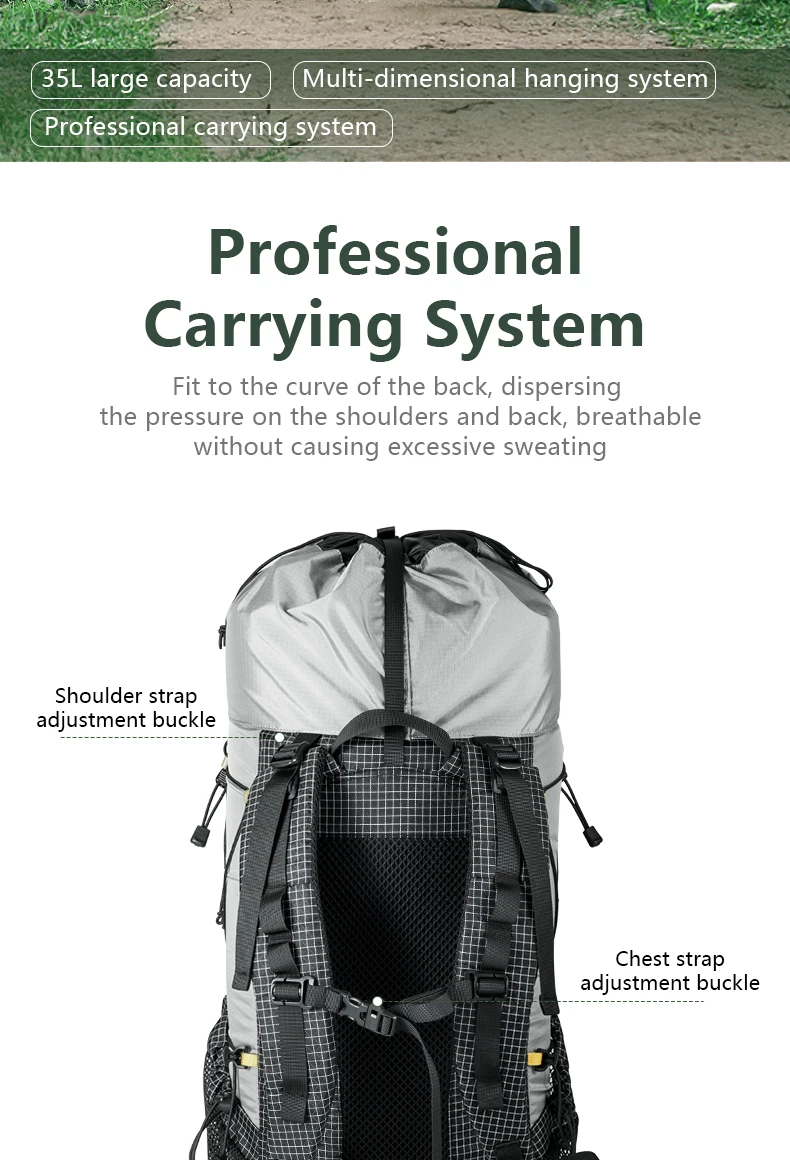 BISINNA Camping Backpack 25+10L Ultralight Travel Bag for Men Women Large Capacity Outdoor Sports Climbing Hiking Backpack
