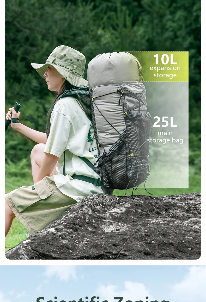 BISINNA Camping Backpack 25+10L Ultralight Travel Bag for Men Women Large Capacity Outdoor Sports Climbing Hiking Backpack