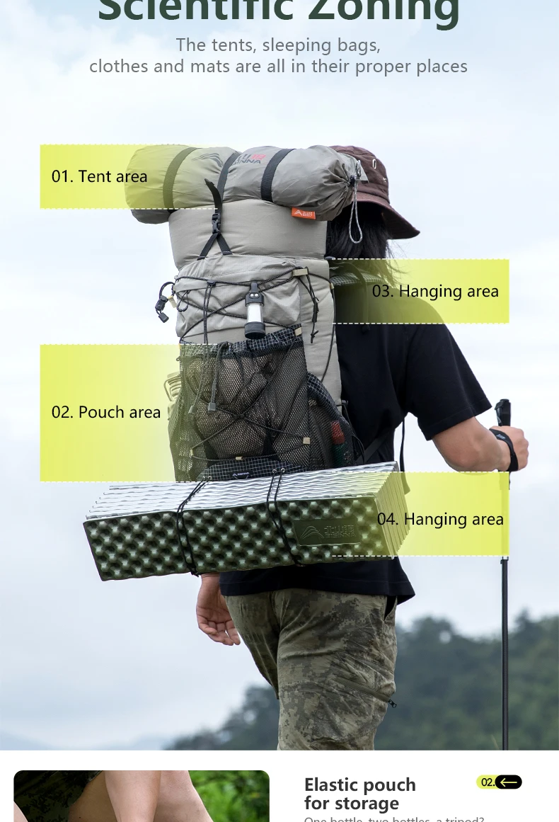 BISINNA Camping Backpack 25+10L Ultralight Travel Bag for Men Women Large Capacity Outdoor Sports Climbing Hiking Backpack