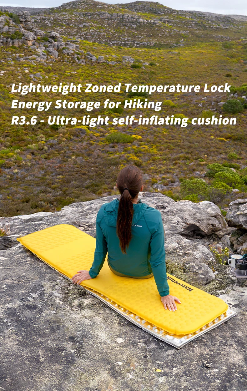 Naturehike R 3.5 Self-inflating Mattress Folding Inflatable Foam Sleeping Pad 20D Nylon TPU Camping Mat Lightweight Beach Travel