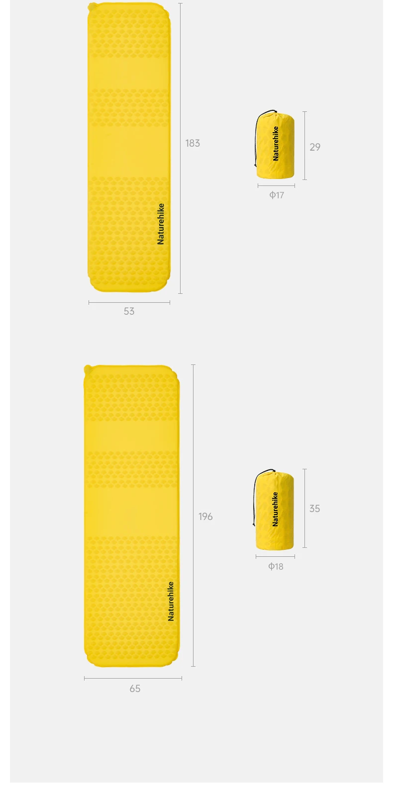 Naturehike R 3.5 Self-inflating Mattress Folding Inflatable Foam Sleeping Pad 20D Nylon TPU Camping Mat Lightweight Beach Travel