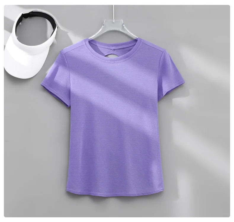 DRUR Gym Tops Women Lightweight Sweatshirt Summer Short Sleeve Quick Dry Fitness Running Tshirt Back Cross Hollow Yoga Wear New