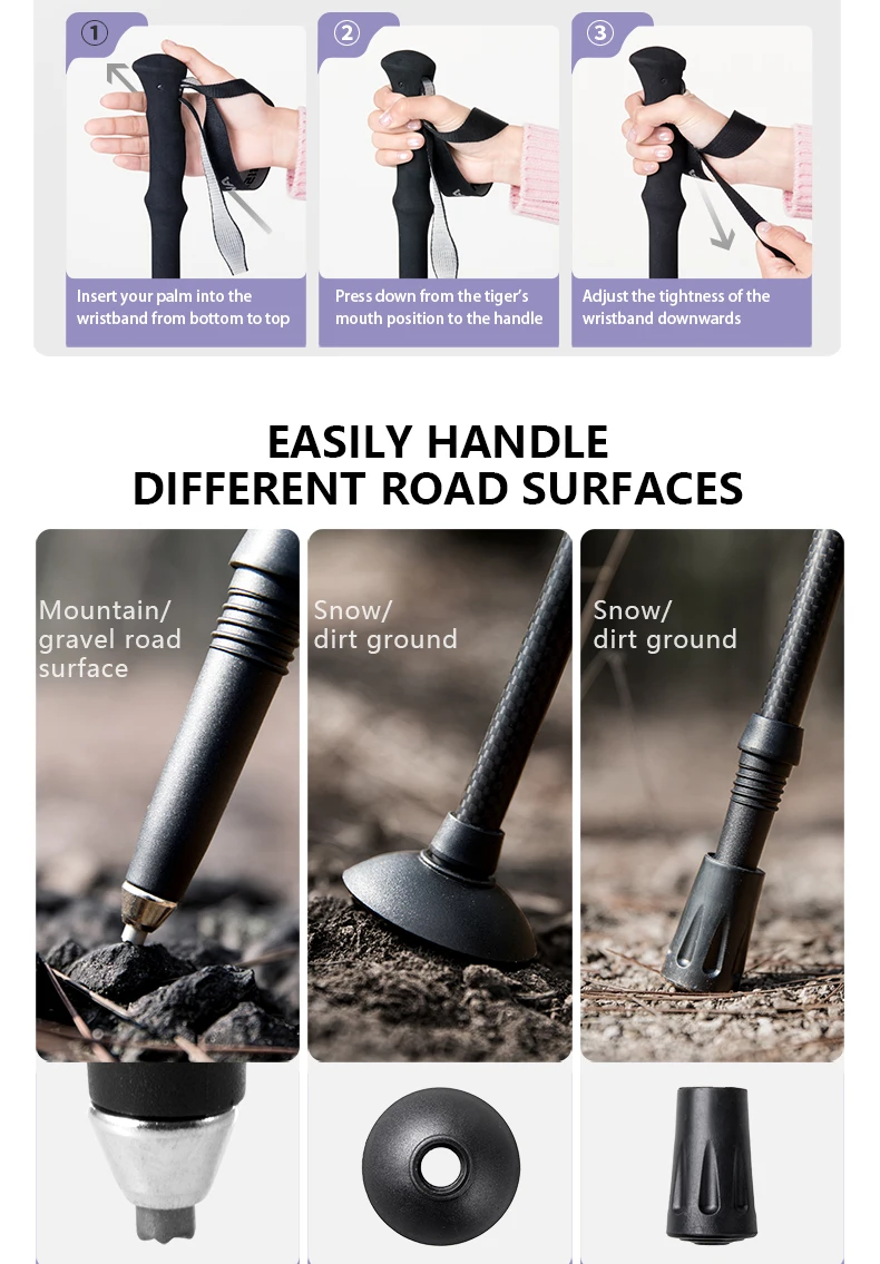 BISINNA 2pcs Trekking Poles Carbon Fiber Walking Sticks Ultra-light Telescopic Outdoor Hiking Climbing Cane