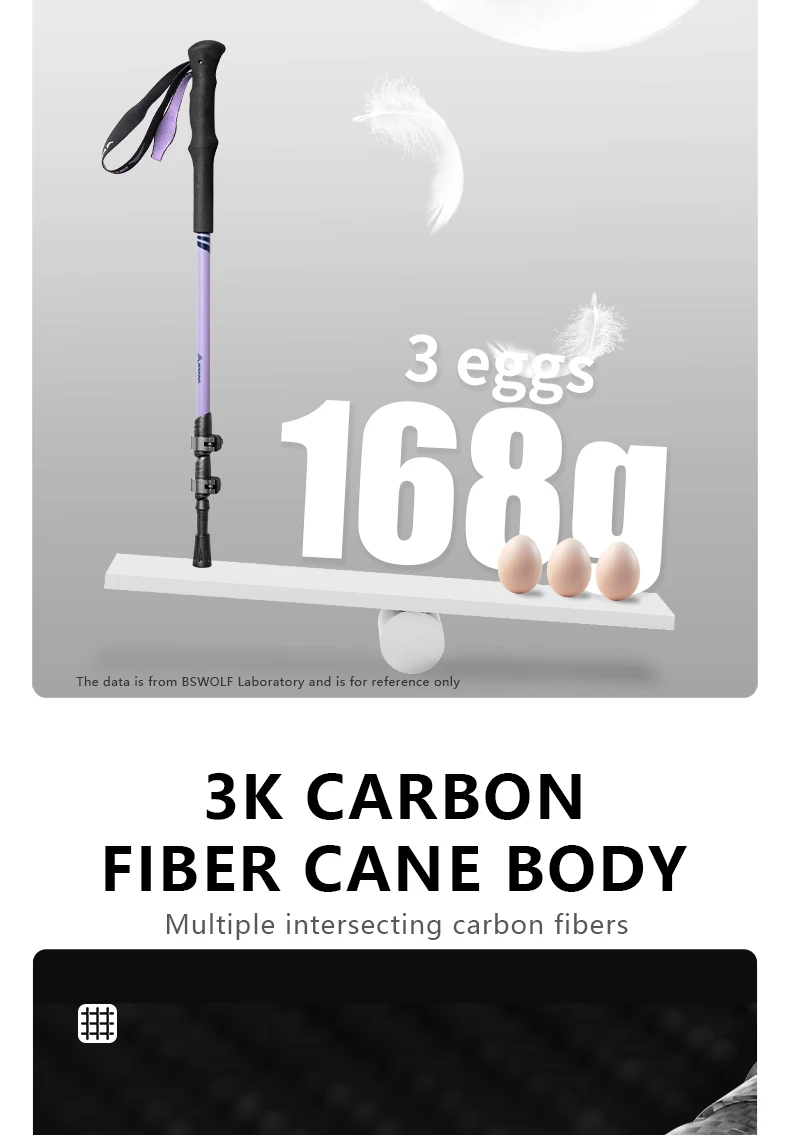 BISINNA 2pcs Trekking Poles Carbon Fiber Walking Sticks Ultra-light Telescopic Outdoor Hiking Climbing Cane