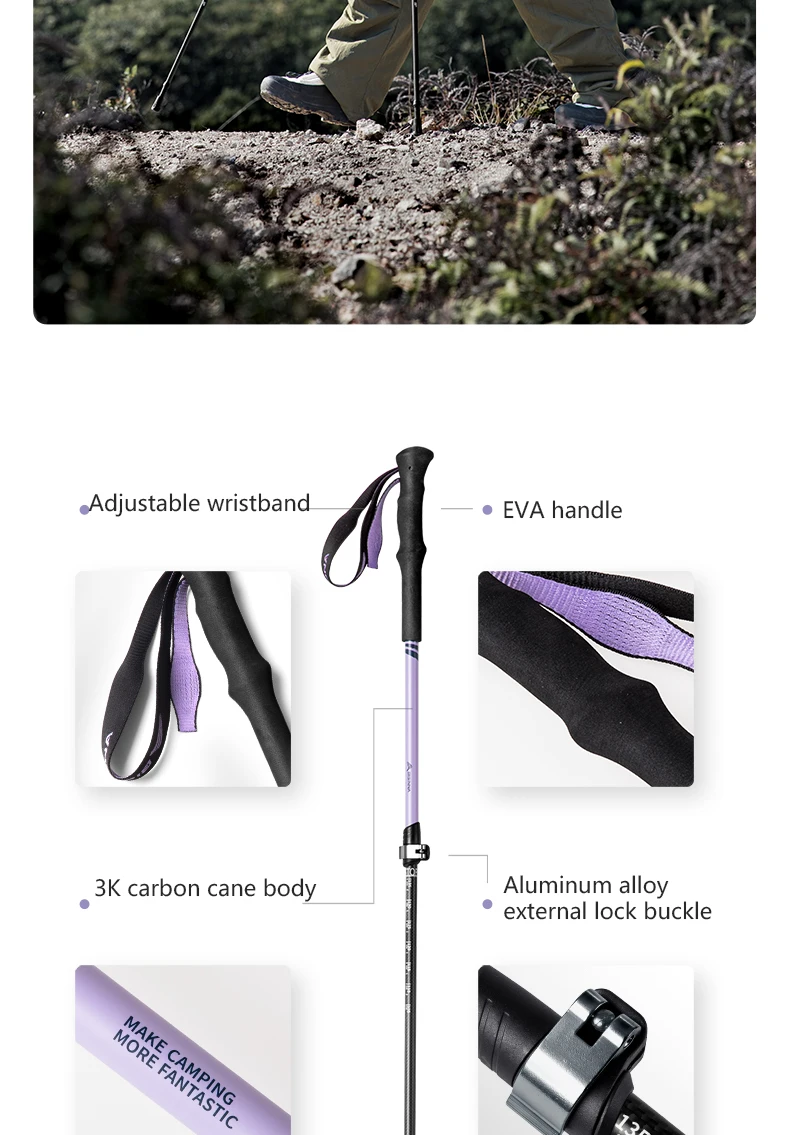 BISINNA 2pcs Trekking Poles Carbon Fiber Walking Sticks Ultra-light Telescopic Outdoor Hiking Climbing Cane
