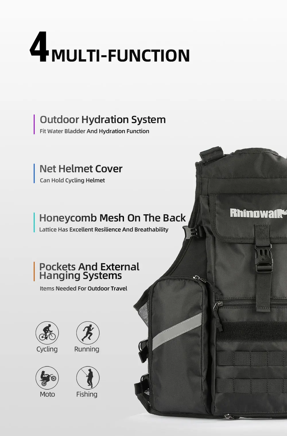 Rhinowalk Motorcycle Backpack Vest Universal Cycling Riding Outdoor Portable Traveling Sporting Pack With Helmet Net
