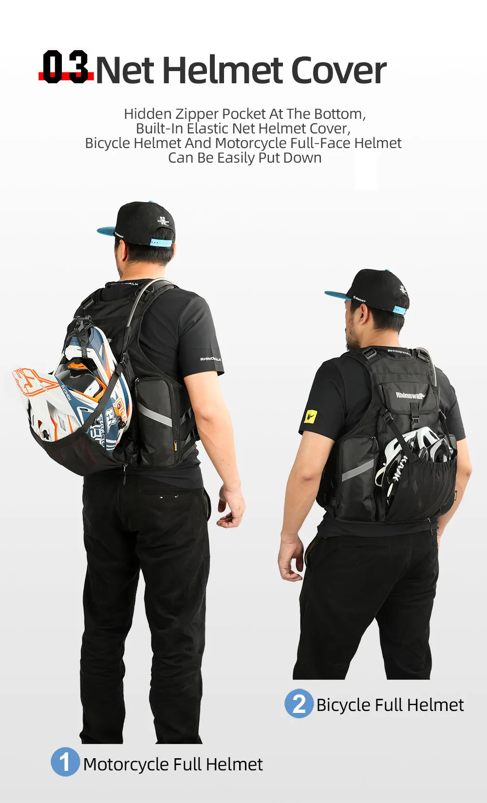 Rhinowalk Motorcycle Backpack Vest Universal Cycling Riding Outdoor Portable Traveling Sporting Pack With Helmet Net
