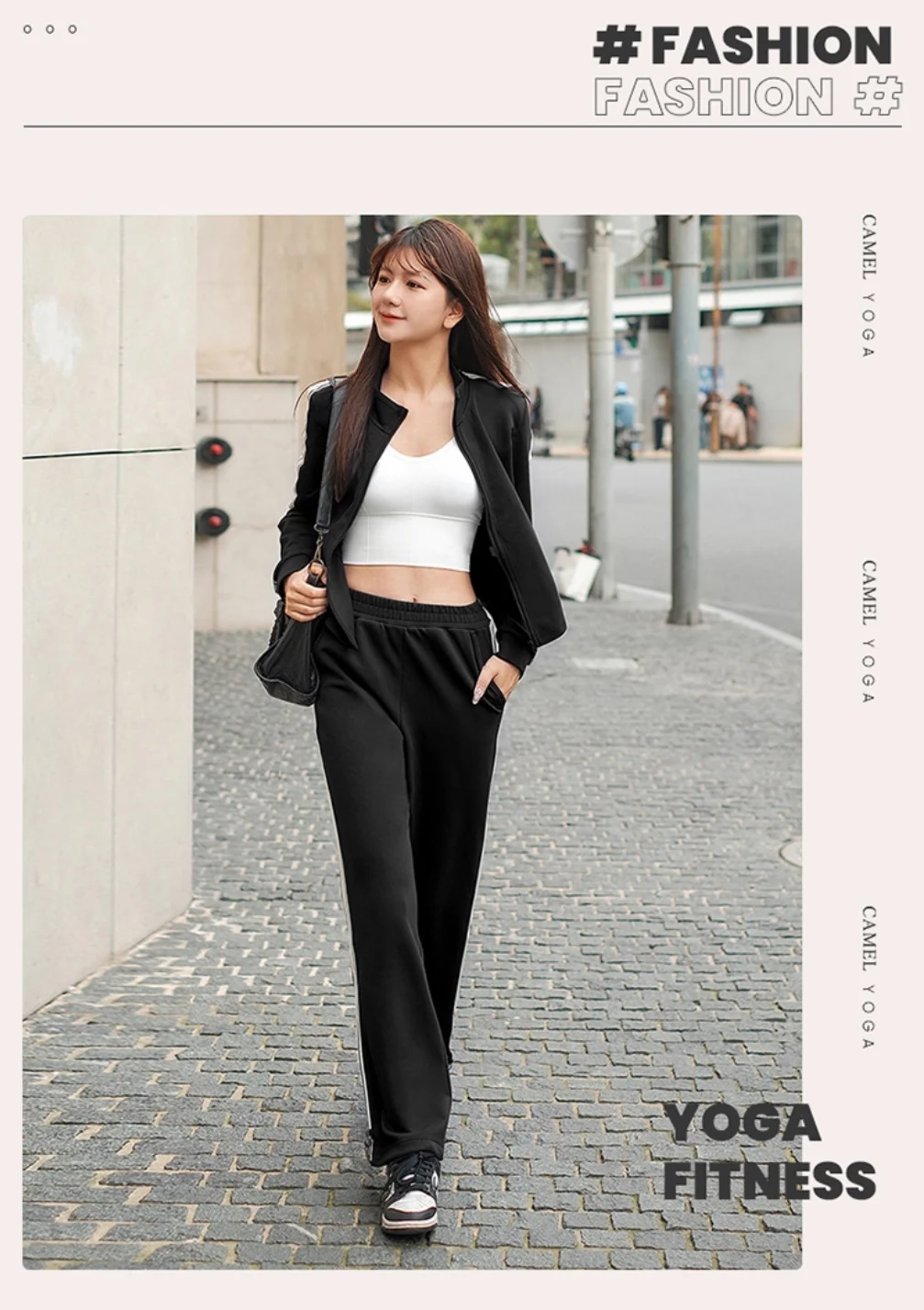 GOLDEN CAMEL Women's Sports Suit Fashion Slim Fitness Gym Two-piece Jogging Suit Stand Collar Casual Long Sleeve T-shirts Pants