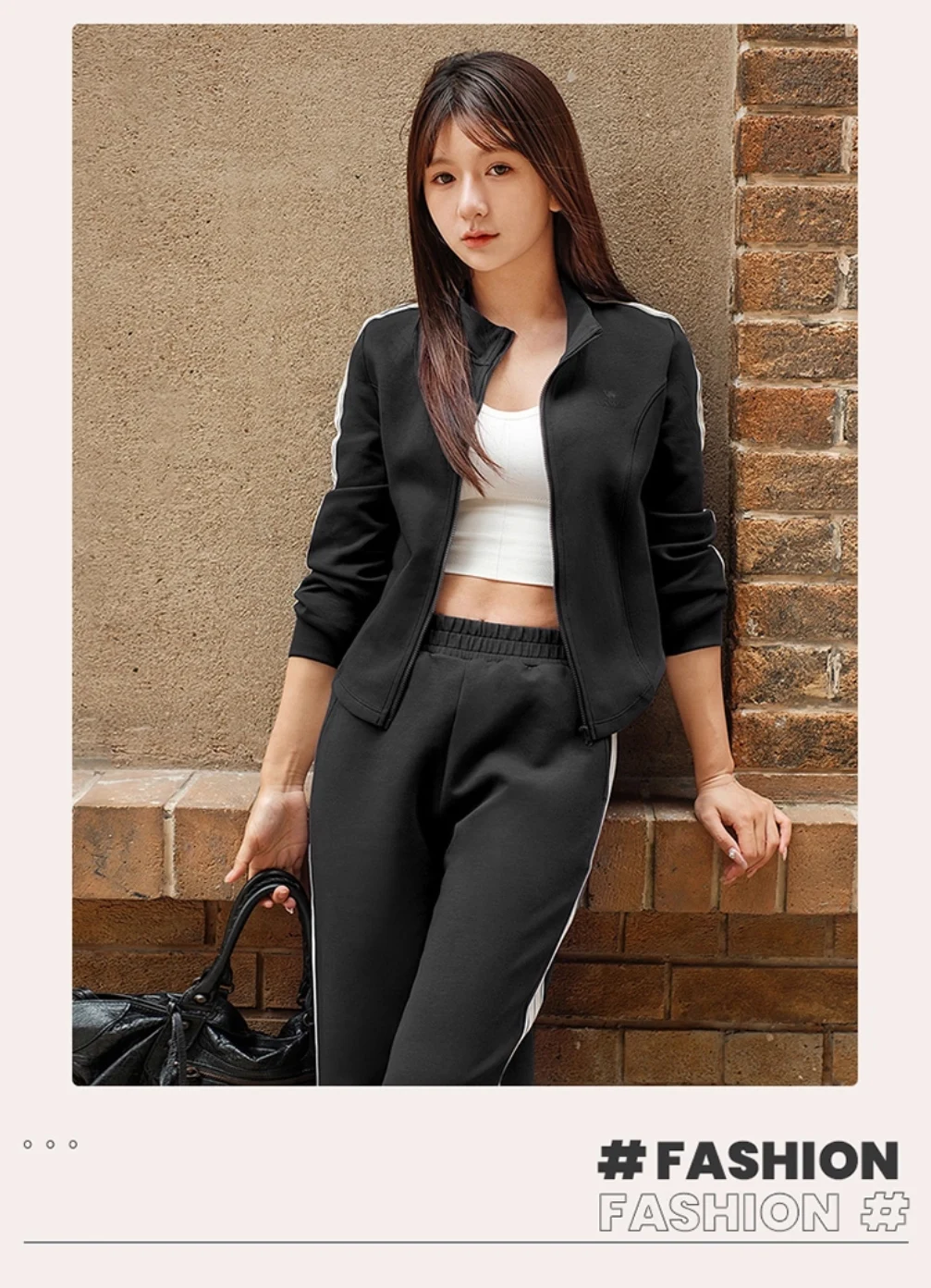 GOLDEN CAMEL Women's Sports Suit Fashion Slim Fitness Gym Two-piece Jogging Suit Stand Collar Casual Long Sleeve T-shirts Pants