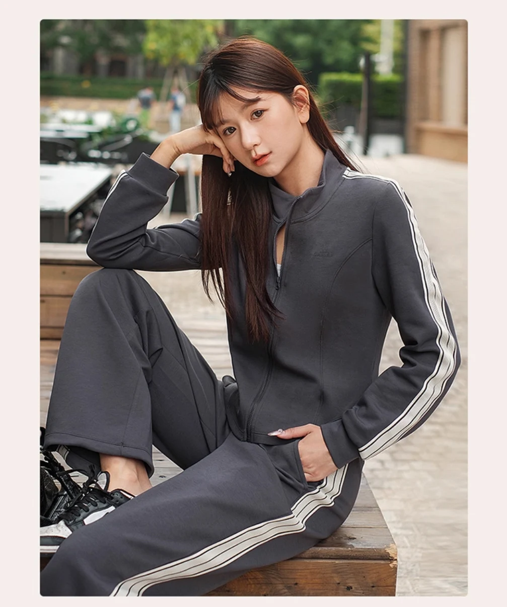 GOLDEN CAMEL Women's Sports Suit Fashion Slim Fitness Gym Two-piece Jogging Suit Stand Collar Casual Long Sleeve T-shirts Pants