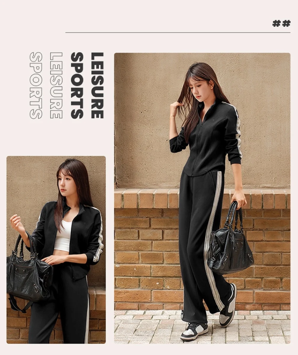 GOLDEN CAMEL Women's Sports Suit Fashion Slim Fitness Gym Two-piece Jogging Suit Stand Collar Casual Long Sleeve T-shirts Pants