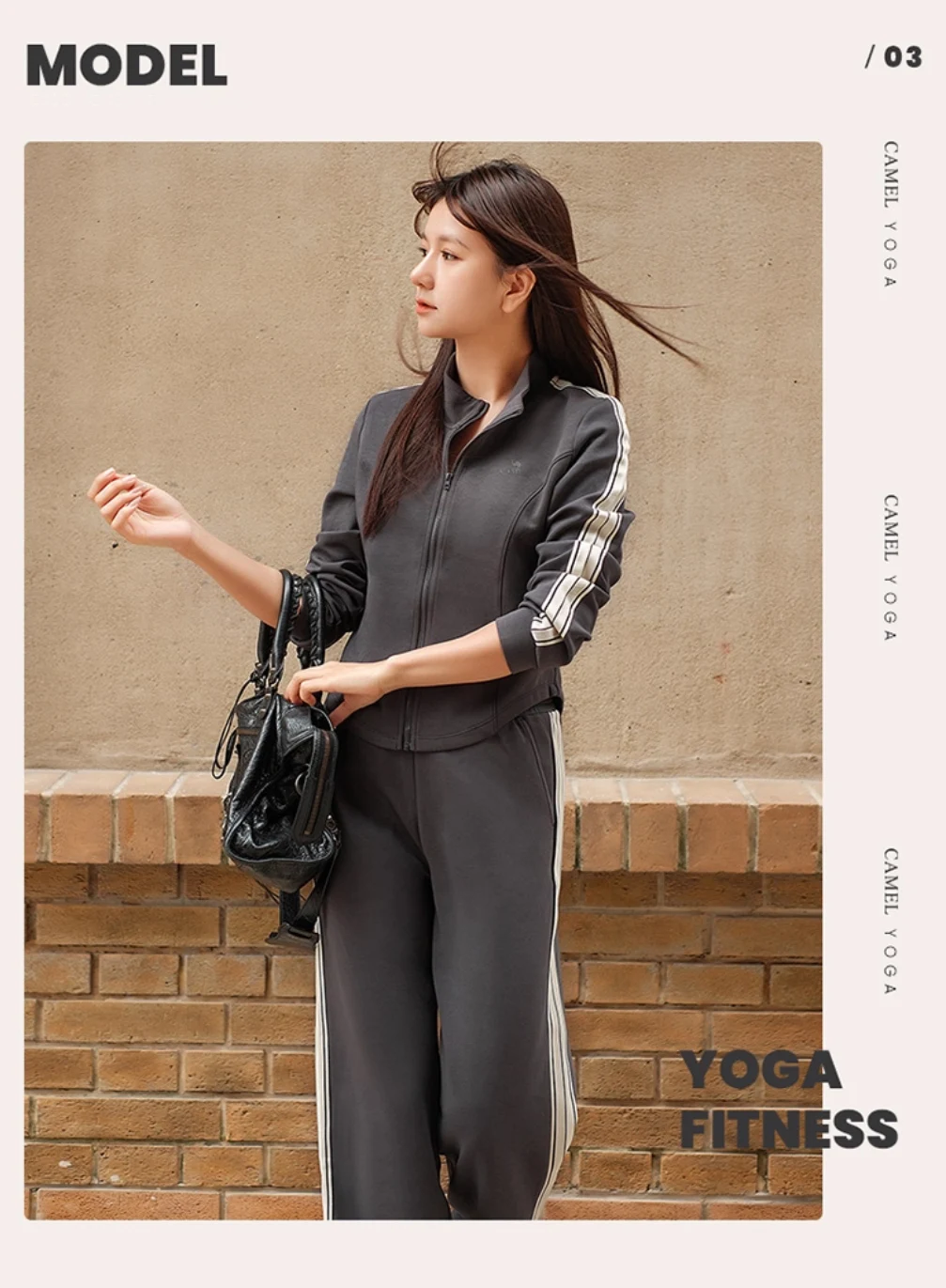 GOLDEN CAMEL Women's Sports Suit Fashion Slim Fitness Gym Two-piece Jogging Suit Stand Collar Casual Long Sleeve T-shirts Pants
