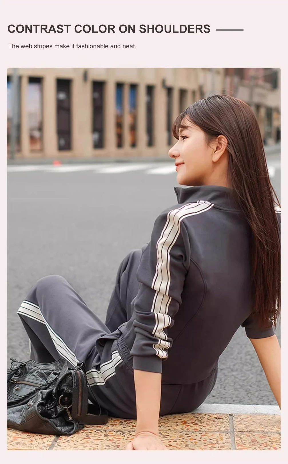 GOLDEN CAMEL Women's Sports Suit Fashion Slim Fitness Gym Two-piece Jogging Suit Stand Collar Casual Long Sleeve T-shirts Pants