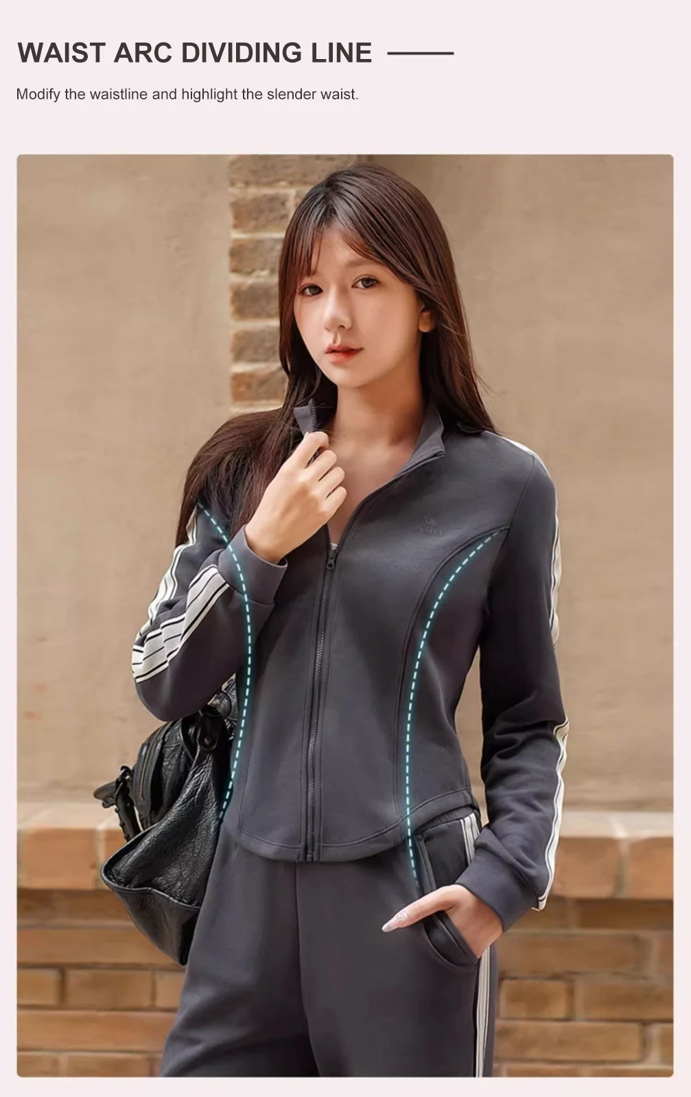 GOLDEN CAMEL Women's Sports Suit Fashion Slim Fitness Gym Two-piece Jogging Suit Stand Collar Casual Long Sleeve T-shirts Pants