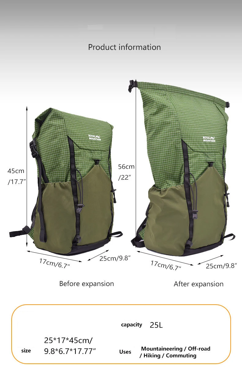 25L Ultralight Backpack UHMWPE XPAC Foldable Hiking Backpack - Anti-Slash Roll-Top Daypack Casual Trekking Rucksack Only 450g
