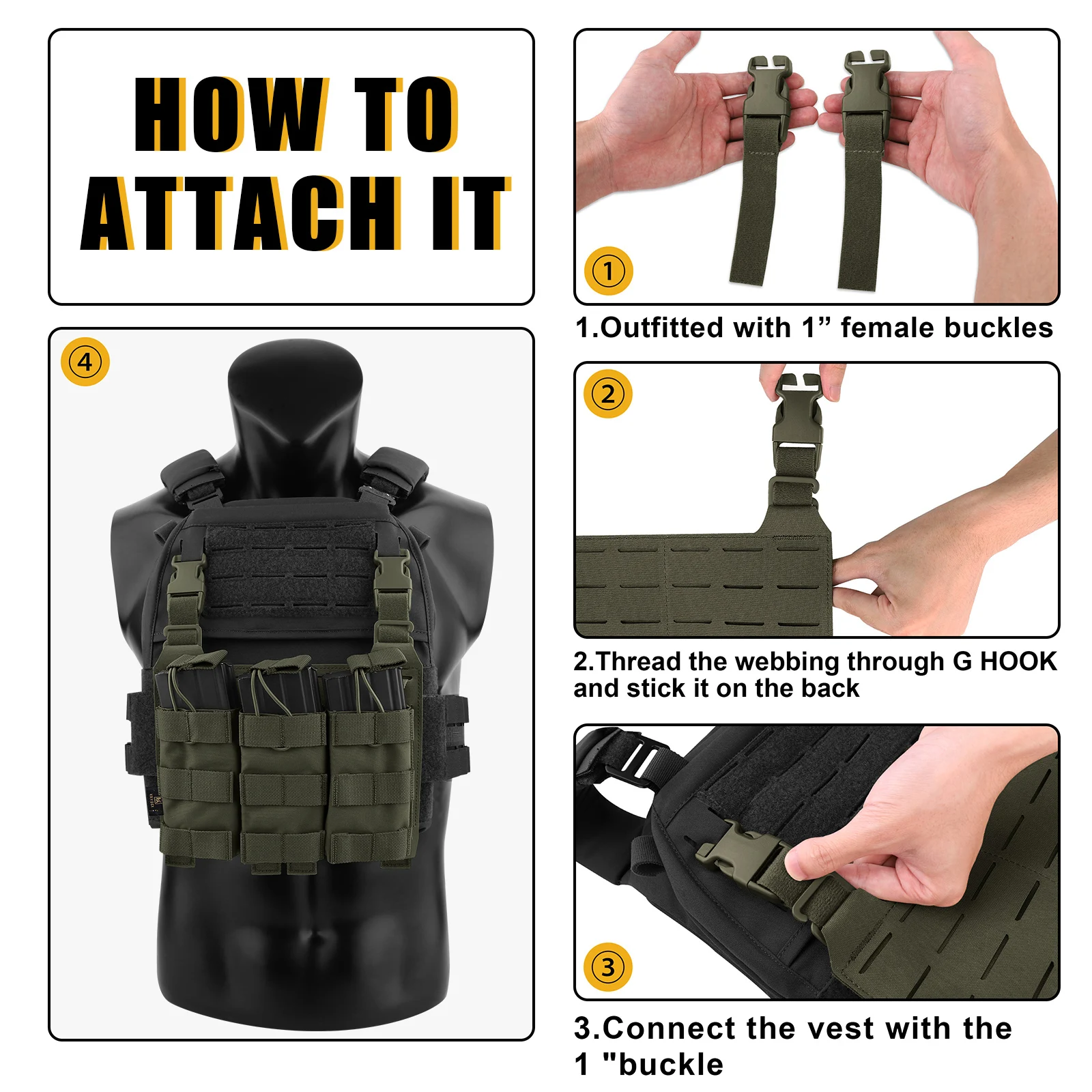 KRYDEX Tactical MOLLE Front Panel Detachable Flap Adapt G Hook Buckle For Hunting Vest Plate Carrier Chest Rig Accessories