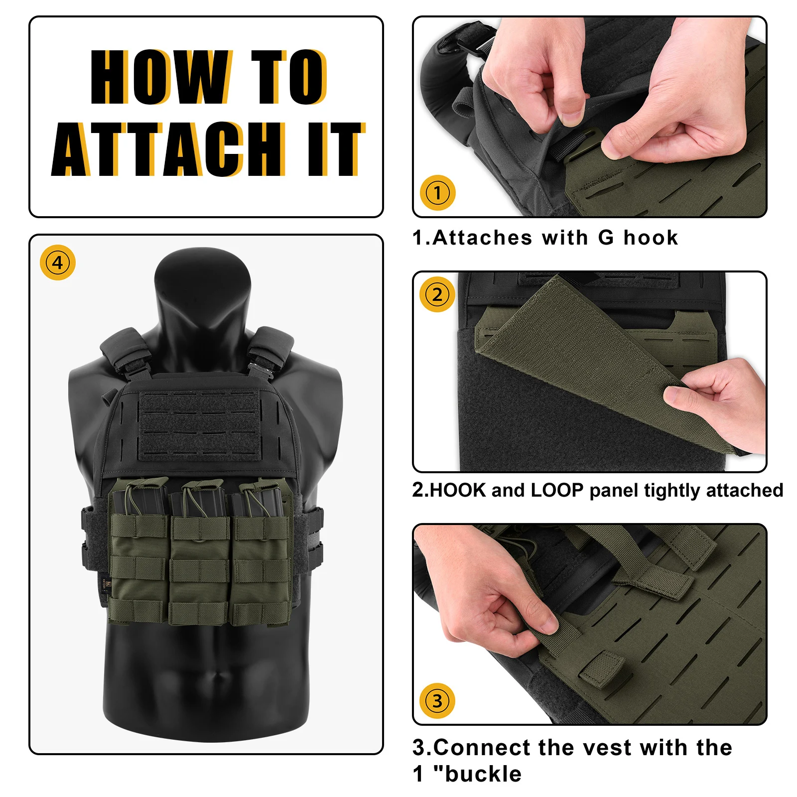 KRYDEX Tactical MOLLE Front Panel Detachable Flap Adapt G Hook Buckle For Hunting Vest Plate Carrier Chest Rig Accessories