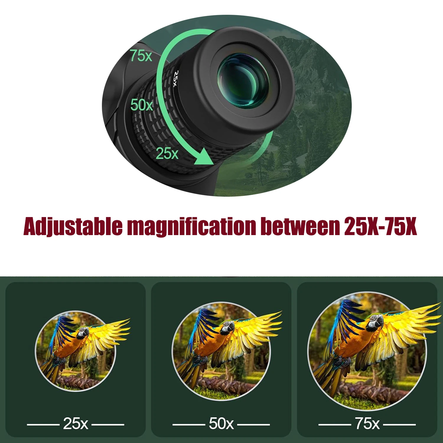 BORWOLF 25-75x80 Telescope Spotting Scope Powerful Zoom Monocular BAK4 Waterproof For Bird Watching Target Shotting With Tripod