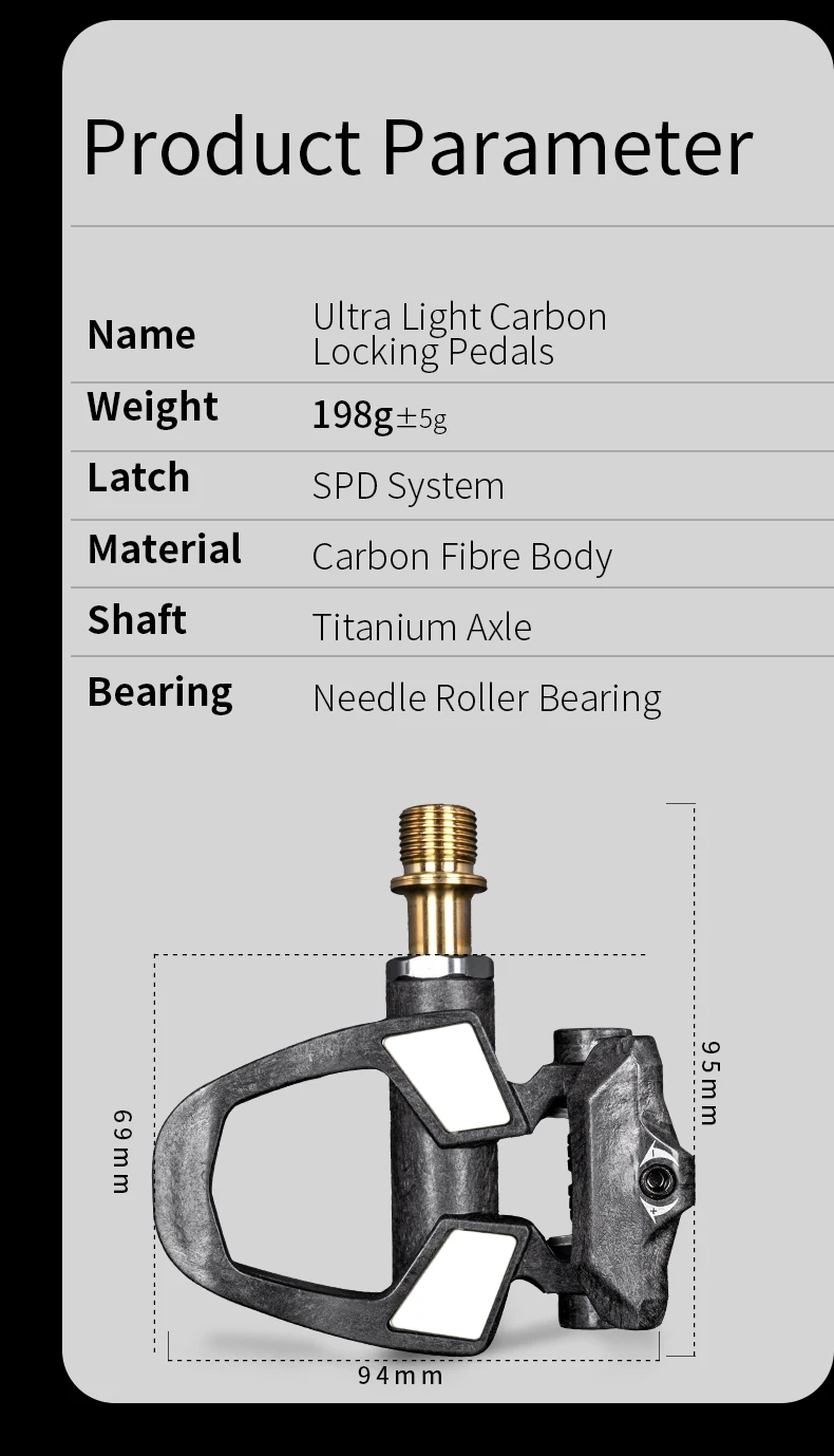 KINAN Bicycle Locking Pedals 189 Grams 94x69MM Carbon Fiber Body Titanium Alloy Axis With Tools For Road Bicycles Accessories
