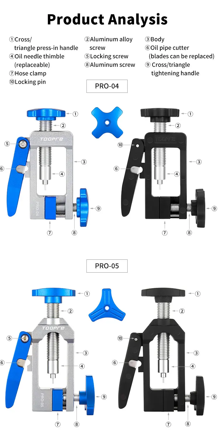 TOOPRE Bike Hydraulic Disc Brake Oil Needle Tools Driver Hose Cutter Cable Pliers Olive Connector Oil needle Insertion Tools