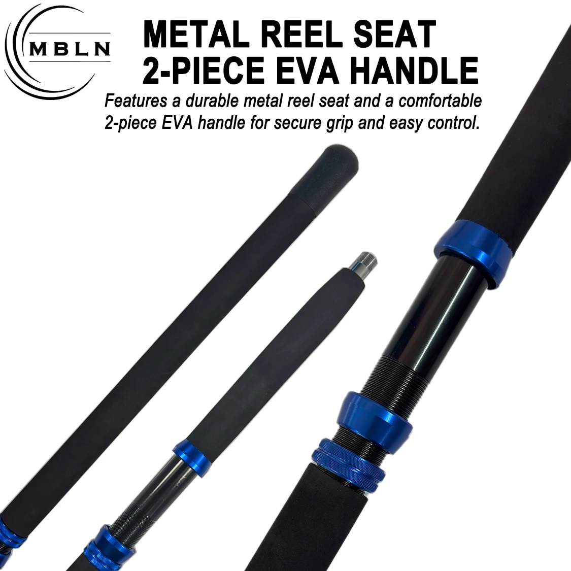 1pc Black Blue Carbon Surf Rod, 2-Section Portable Sea Fishing Pole with Metal Guides & EVA Grip, Heavy Duty for Boat/Casting/Lo