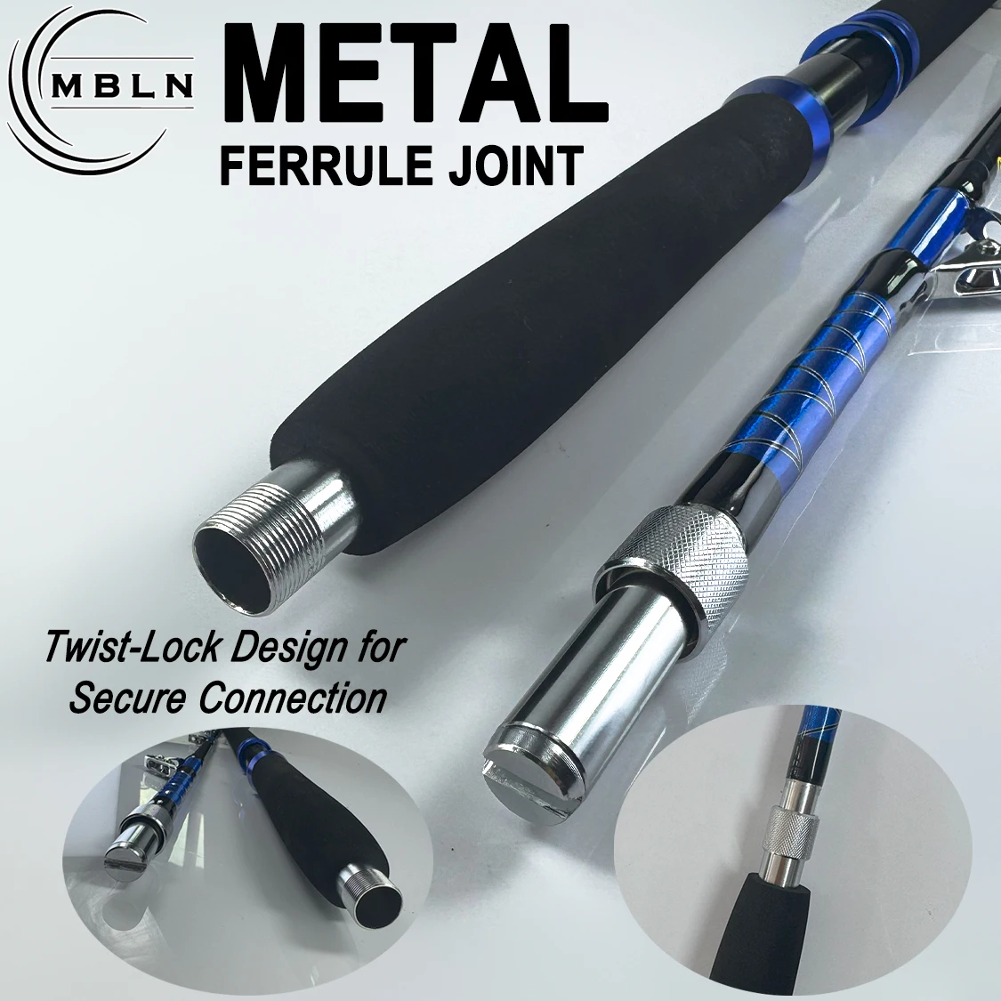 1pc Black Blue Carbon Surf Rod, 2-Section Portable Sea Fishing Pole with Metal Guides & EVA Grip, Heavy Duty for Boat/Casting/Lo