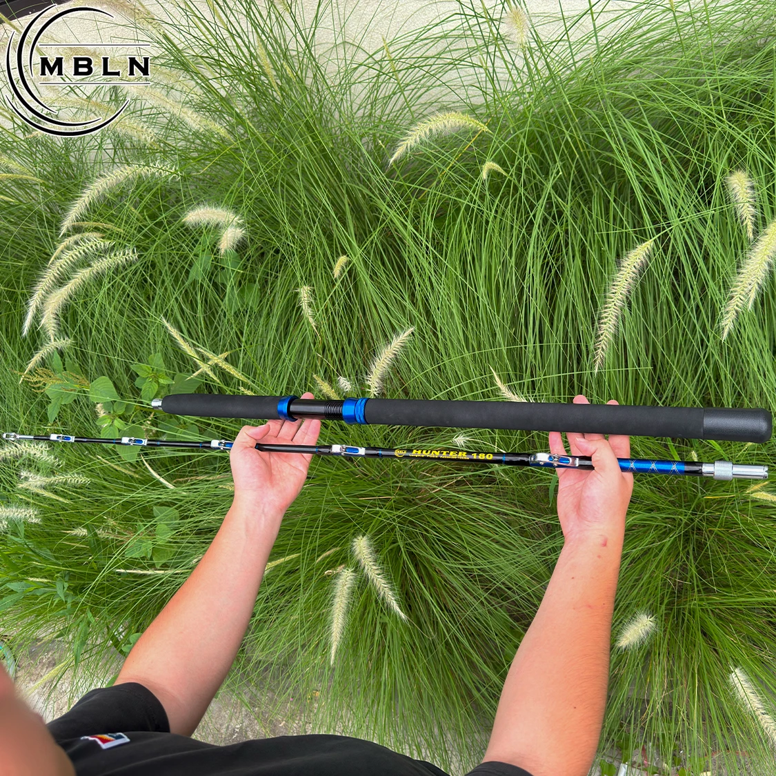 1pc Black Blue Carbon Surf Rod, 2-Section Portable Sea Fishing Pole with Metal Guides & EVA Grip, Heavy Duty for Boat/Casting/Lo