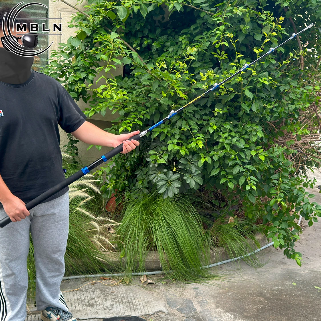 1pc Black Blue Carbon Surf Rod, 2-Section Portable Sea Fishing Pole with Metal Guides & EVA Grip, Heavy Duty for Boat/Casting/Lo