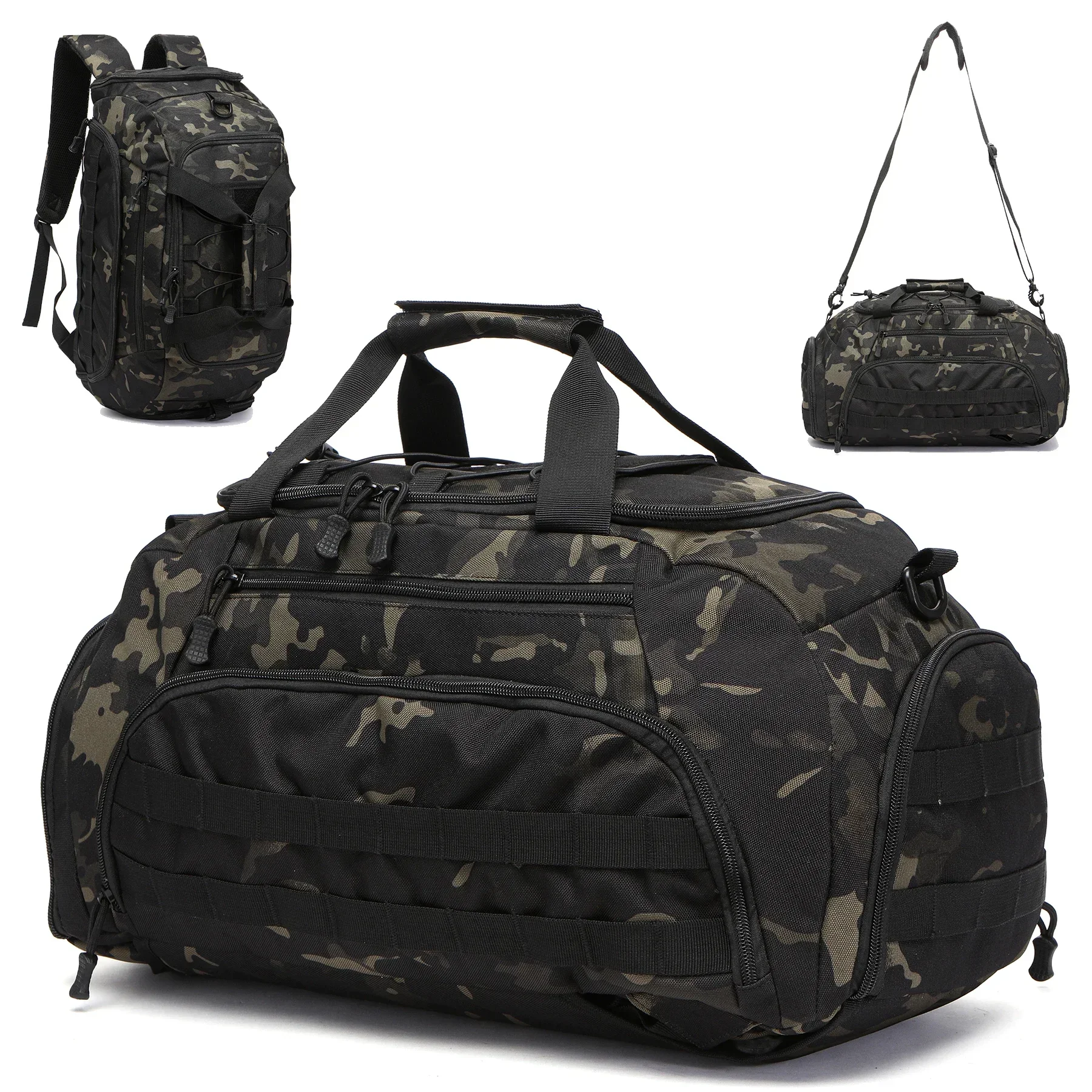 3-in-1 Tactical Gym Backpack with Shoe Compartment Convertible Duffel Sling Bag for Men Women Weekender Overnight Travel Bag
