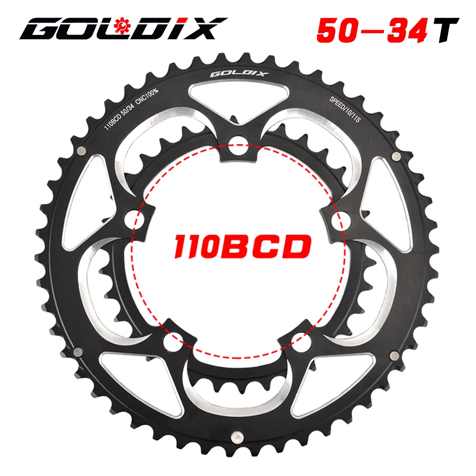 GOLDIX 50 34t chainring 110bcd 5 bolt For Sram FSA 9 10 11 speed 700C Road bike chainring 110 bcd double chainring crankset