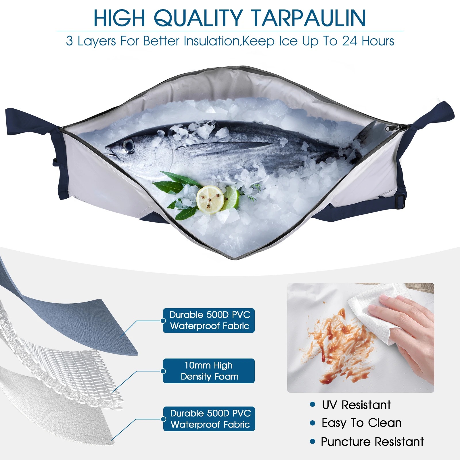 THKFISH 40in Insulated Fish Cooler Bag Large Capacity Leakproof Live Fish Fresh-keeping Bags Waterproof PVC Fishing Cold Bag
