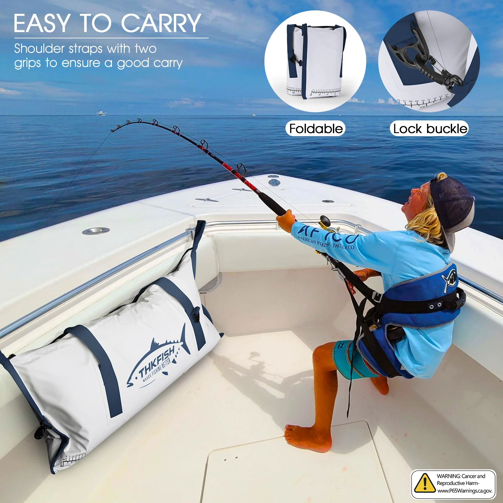 THKFISH 40in Insulated Fish Cooler Bag Large Capacity Leakproof Live Fish Fresh-keeping Bags Waterproof PVC Fishing Cold Bag