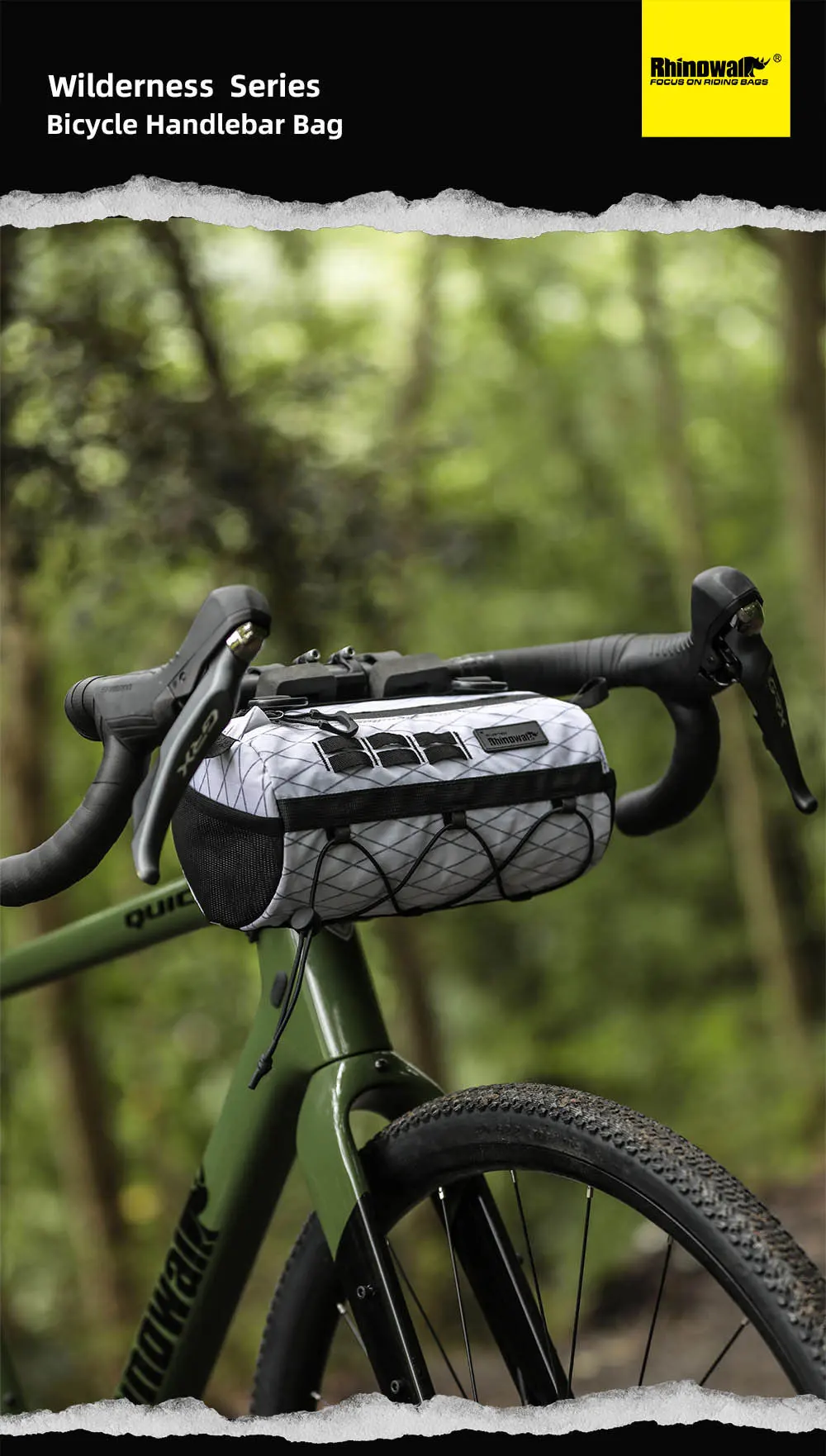 Rhinowalk Bike Handlebar Bag 2.8L Bicycle Front Bag  Wilderness Series EVA 3D Design Wear-Resistant Bike Bag with Straps