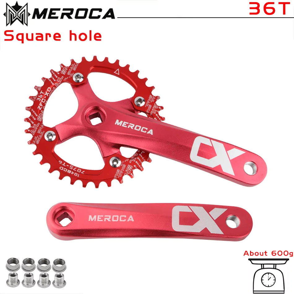 MEROCA Square taper crankset 104bcd Chainring 170mm MTB bicycle Square crank with 104 bcd Round narrow wide chainring